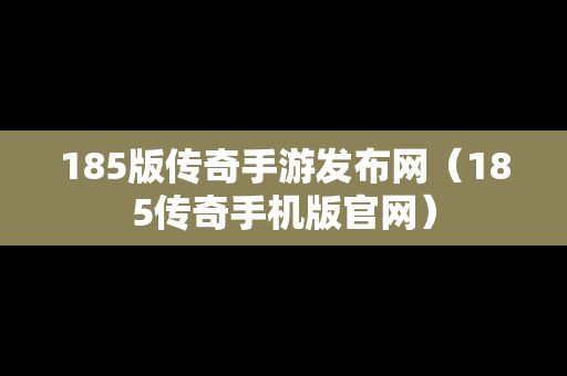 185版传奇手游发布网（185传奇手机版官网）