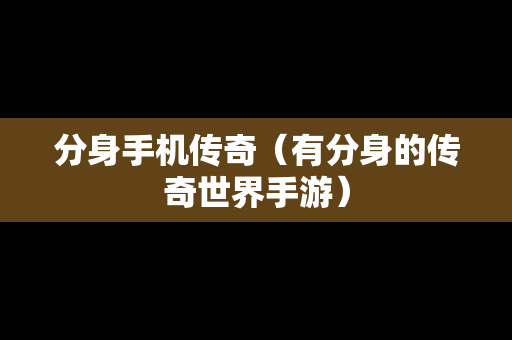 分身手机传奇（有分身的传奇世界手游）