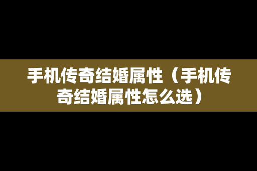 手机传奇结婚属性（手机传奇结婚属性怎么选）
