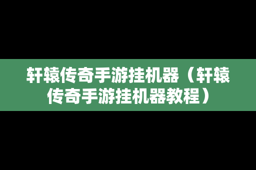 轩辕传奇手游挂机器（轩辕传奇手游挂机器教程）