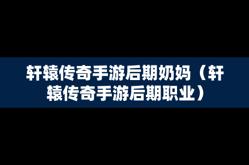轩辕传奇手游后期奶妈（轩辕传奇手游后期职业）