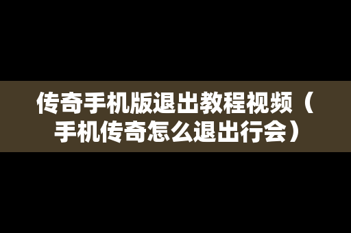 传奇手机版退出教程视频（手机传奇怎么退出行会）