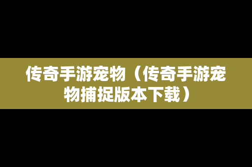 传奇手游宠物（传奇手游宠物捕捉版本下载）